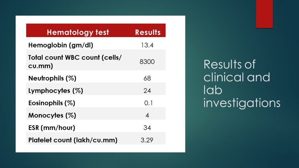 Results of clinical and lab investigations - 1